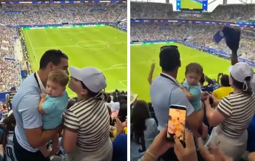 Pareja uruguaya se comprometíó en el tribuna pero justo el gol de Cabo Verde arruinó todo el romance: video viral