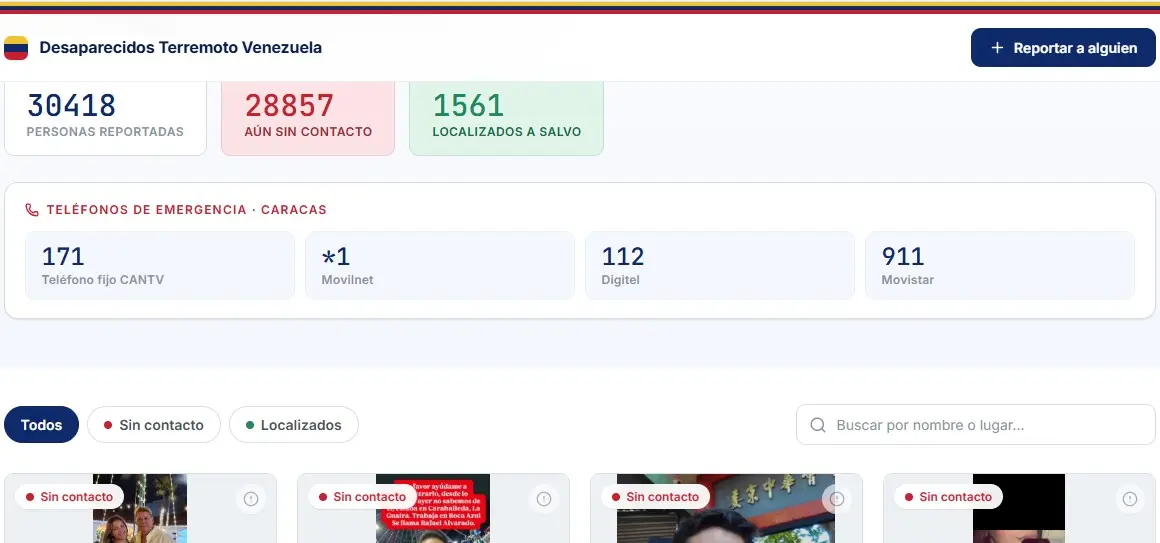 Crean un sitio web gratuito para buscar a los miles de desaparecidos por los terremotos en Venezuela