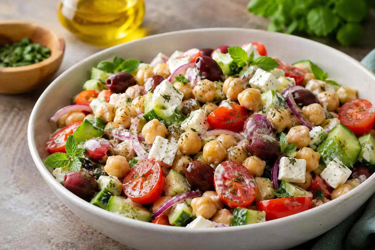 Ensalada griega de garbanzos: una receta fresca, saludable y lista en pocos minutos para cualquier comida