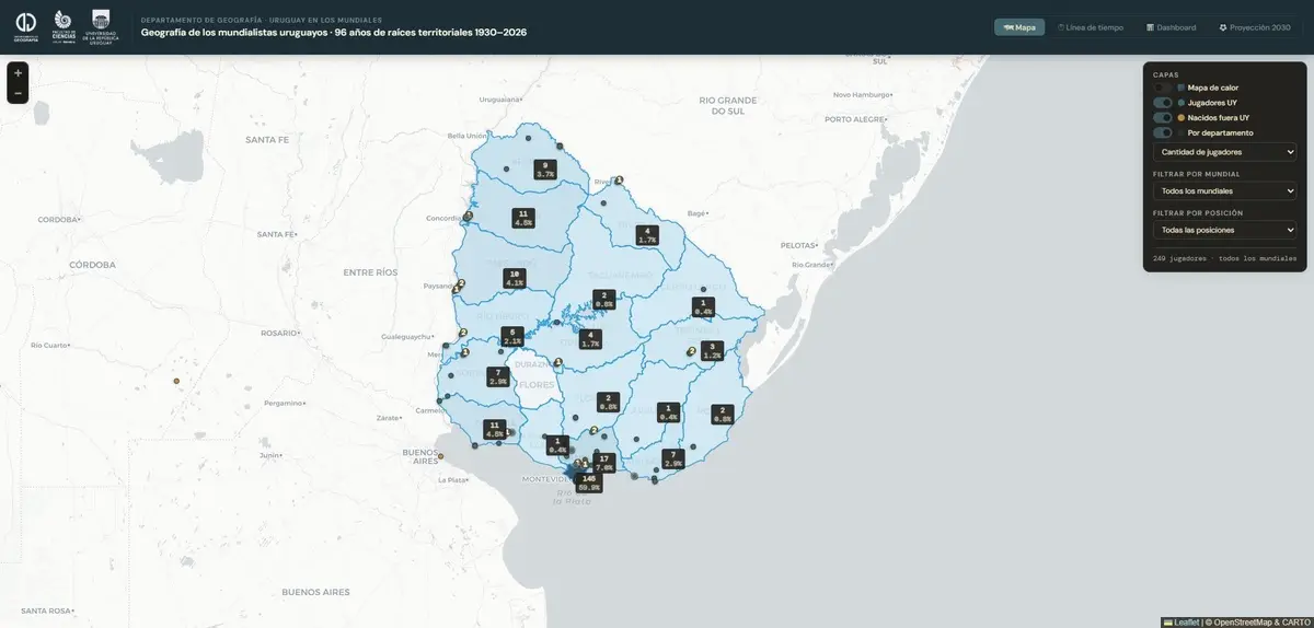 Udelar creó mapa interactivo sobre “geografía de los mundialistas uruguayos”: de qué trata