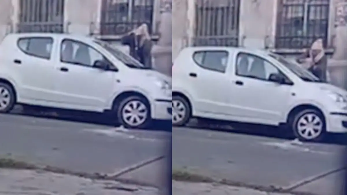 Video: vecinos denuncian a una mujer que fue grabada mientras rompía el parabrisas de un auto con una piedra