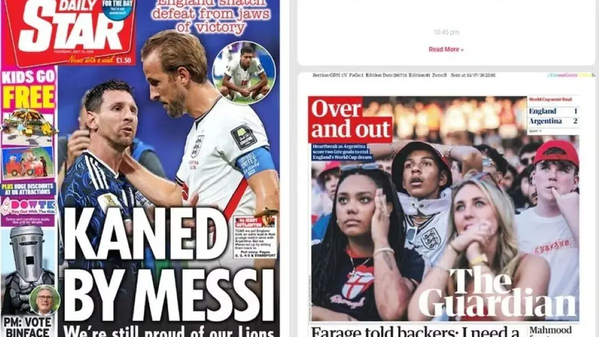 Las críticas de los diarios de Inglaterra tras la derrota y la épica remontada de Argentina para alcanzar la final del Mundial 2026