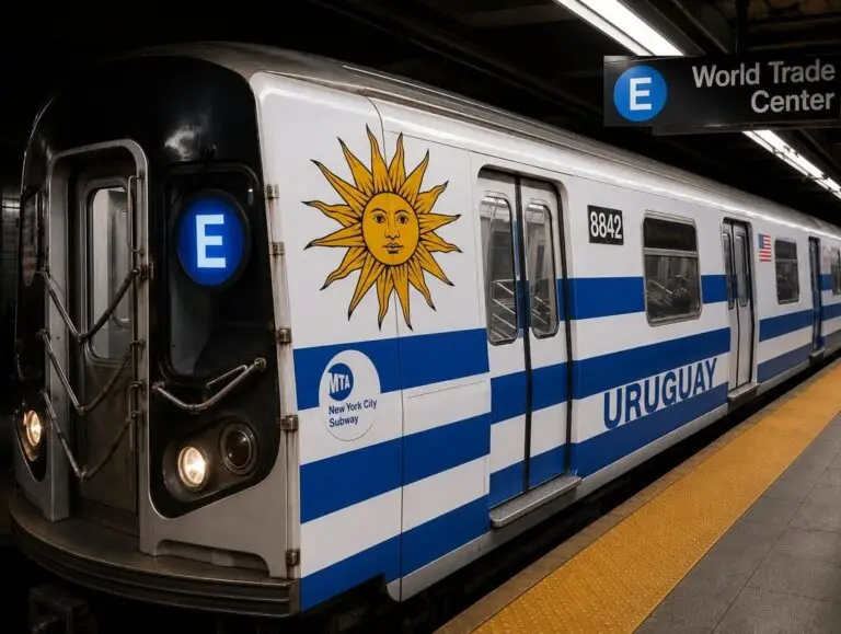 La Celeste en todas partes: con motivo del Mundial, plotearon una línea del metro de Nueva York con la bandera de Uruguay