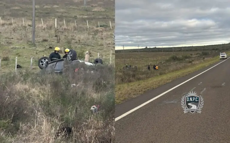 Camioneta argentina con cinco ocupantes despistó, se cruzó de senda en ruta 3 y quedó dada vuelta; murió una mujer de 36 años
