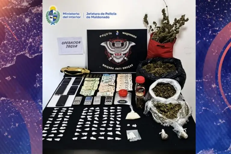 Operativo contra el microtráfico en Maldonado terminó con tres detenidos y la incautación de cocaína, marihuana y dinero