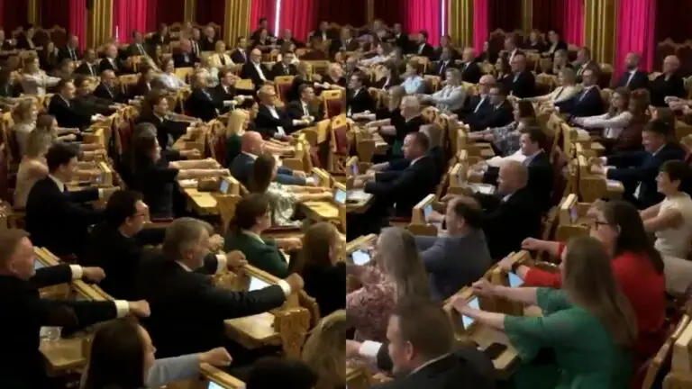 La fiebre mundialista llegó al Parlamento noruego: el video de los legisladores realizando el festejo vikingo en apoyo a su selección