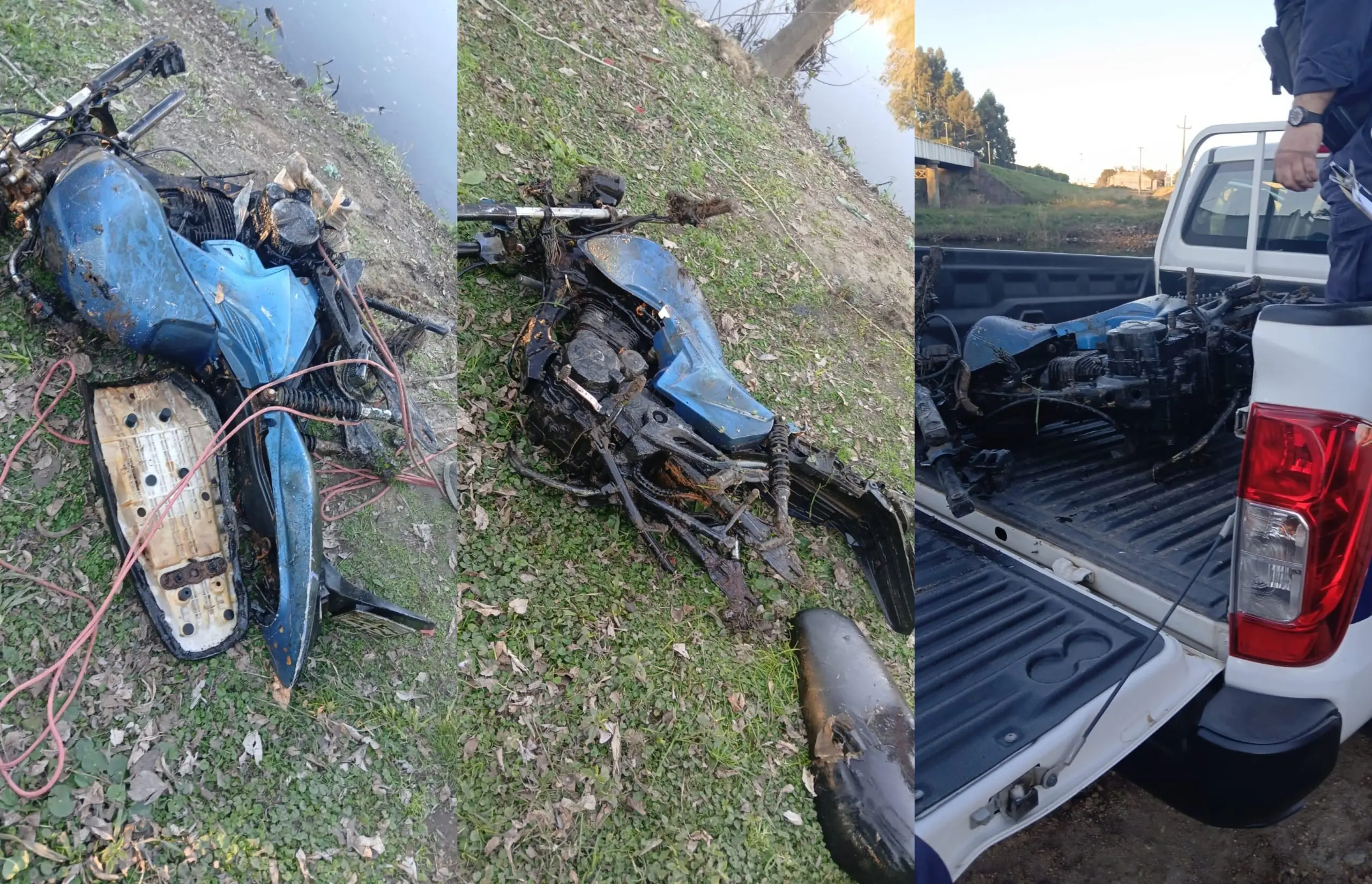 Jóvenes que hacían pesca magnética en arroyo de Cerro Largo encontraron sumergida una moto que llevaba diez años denunciada como robada